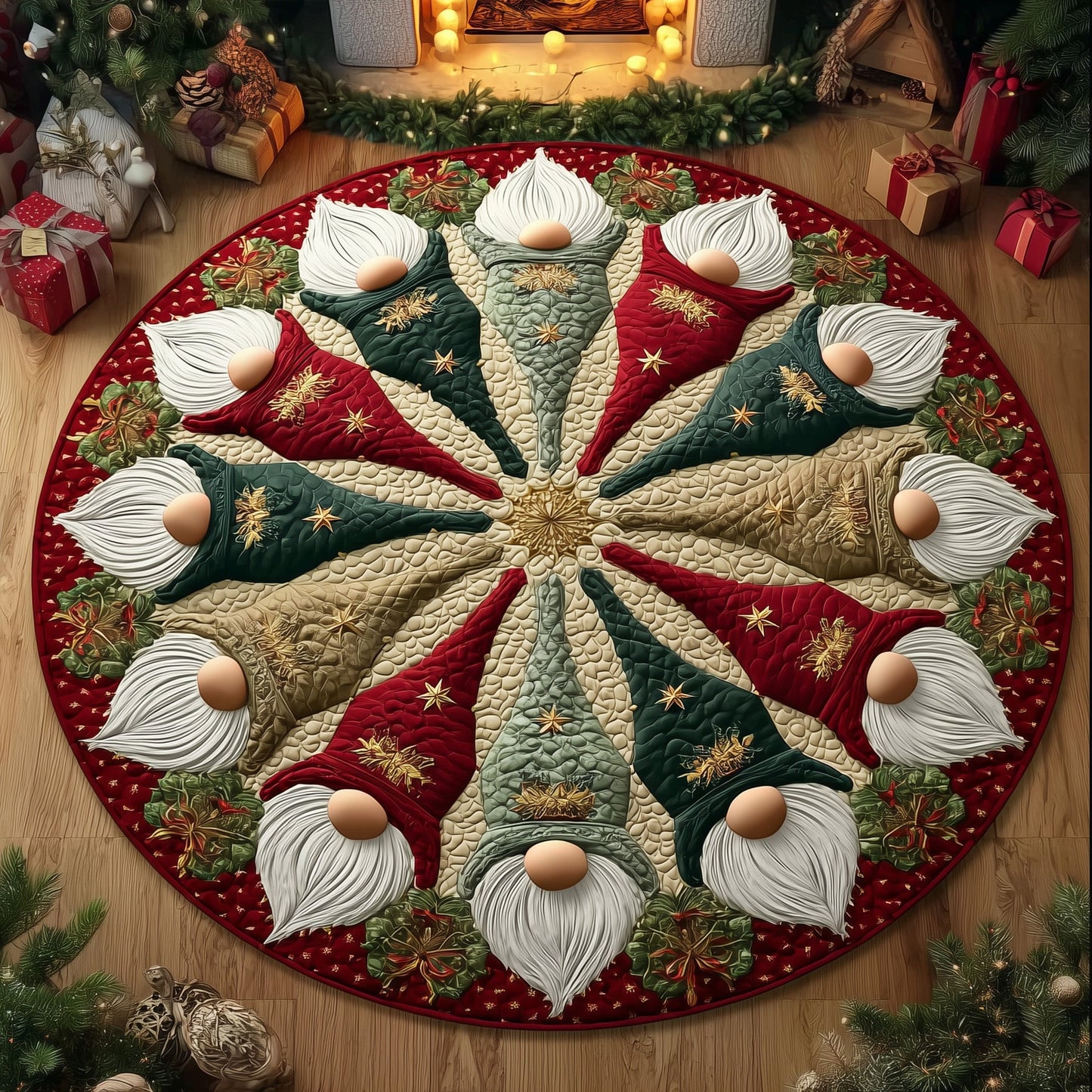 Cheerful Gnomes Quilted Round Mat GFTOTG1194
