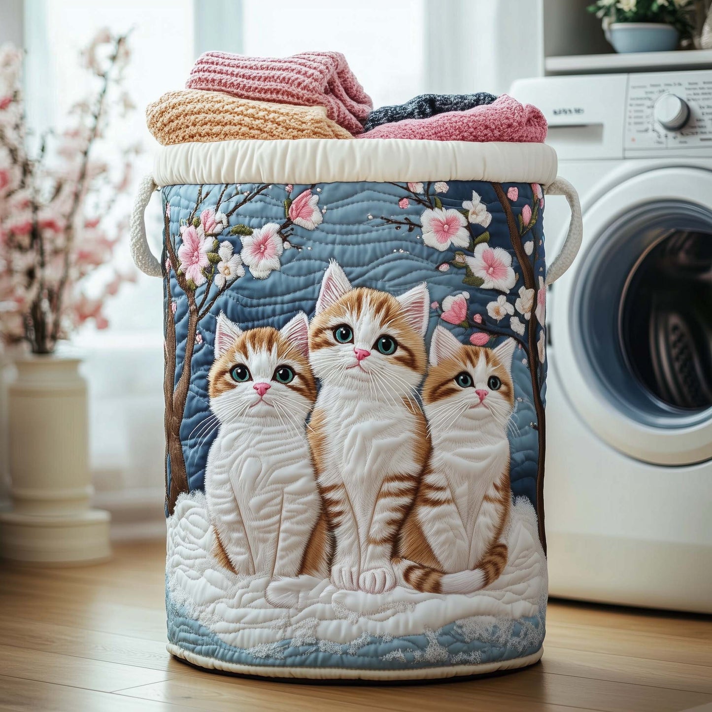 Cozy Whisker Quilted Laundry Basket GFTOTG1426