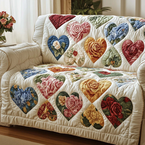 Patchwork Hearts Quilted Sofa Cover GFTOTG1445