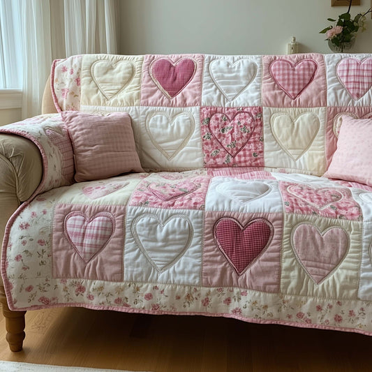 Patchwork Hearts Quilted Sofa Cover GFTOTG1448