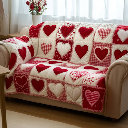 Patchwork Hearts Quilted Sofa Cover GFTOTG1449