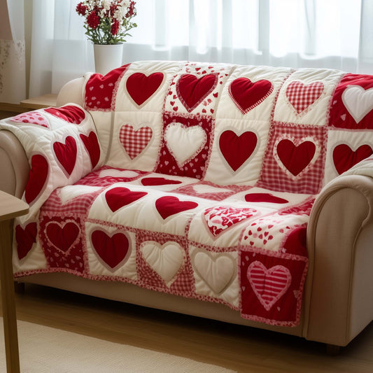 Patchwork Hearts Quilted Sofa Cover GFTOTG1449