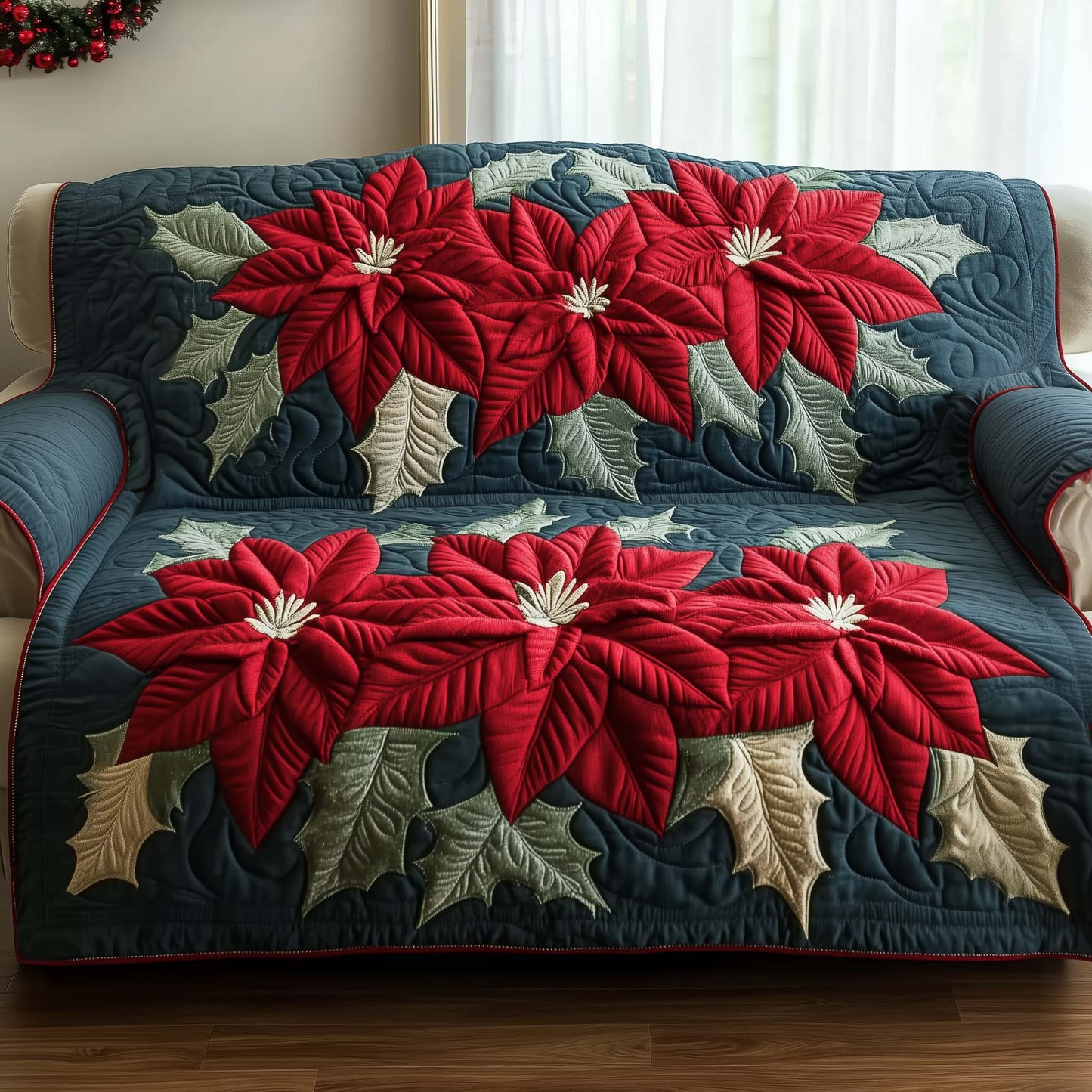 Poinsettia Charm Quilted Sofa Cover GFTOTG1475