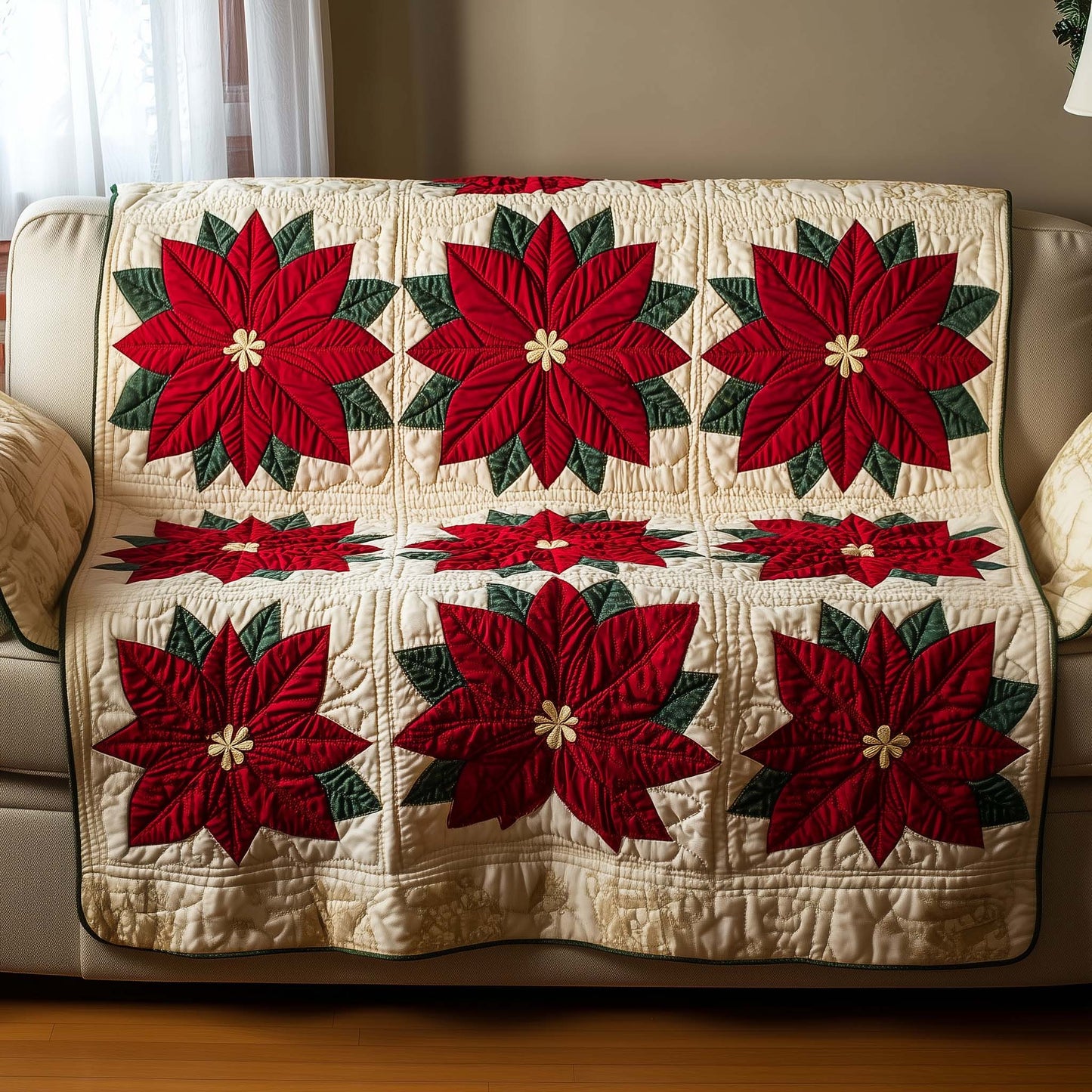 Poinsettia Charm Quilted Sofa Cover GFTOTG1479