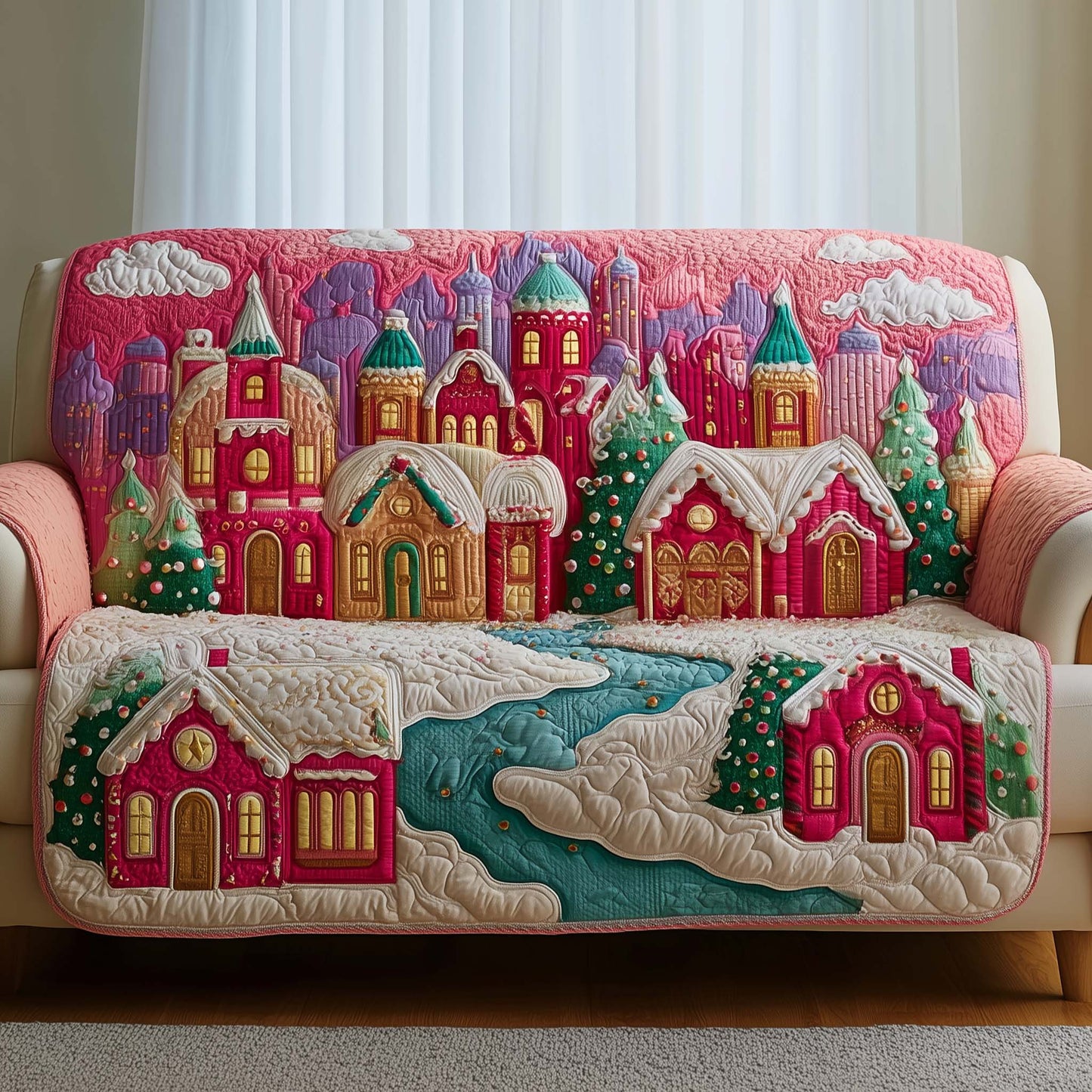 Snowy Village Quilted Sofa Cover GFTOTG1483