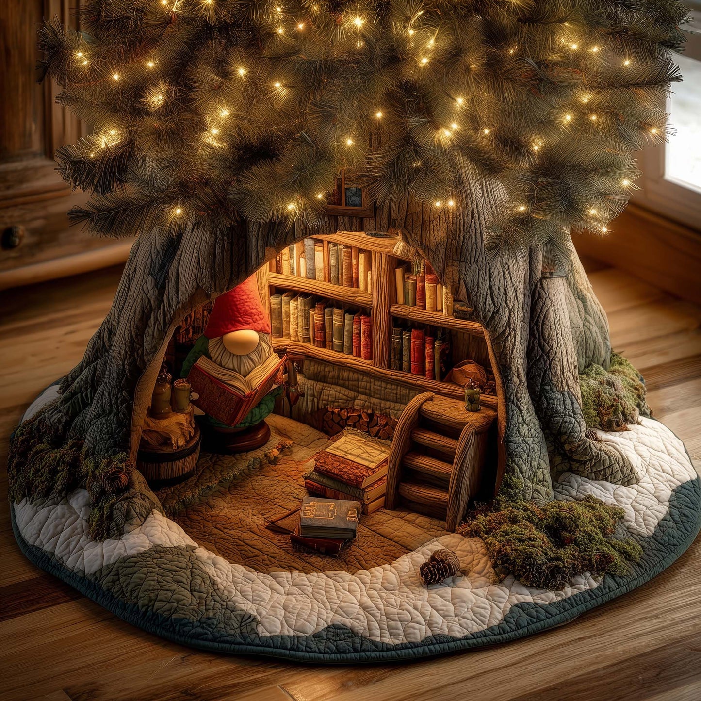 Hidden Bookstore Quilted Tree Skirt GFTOTG1521