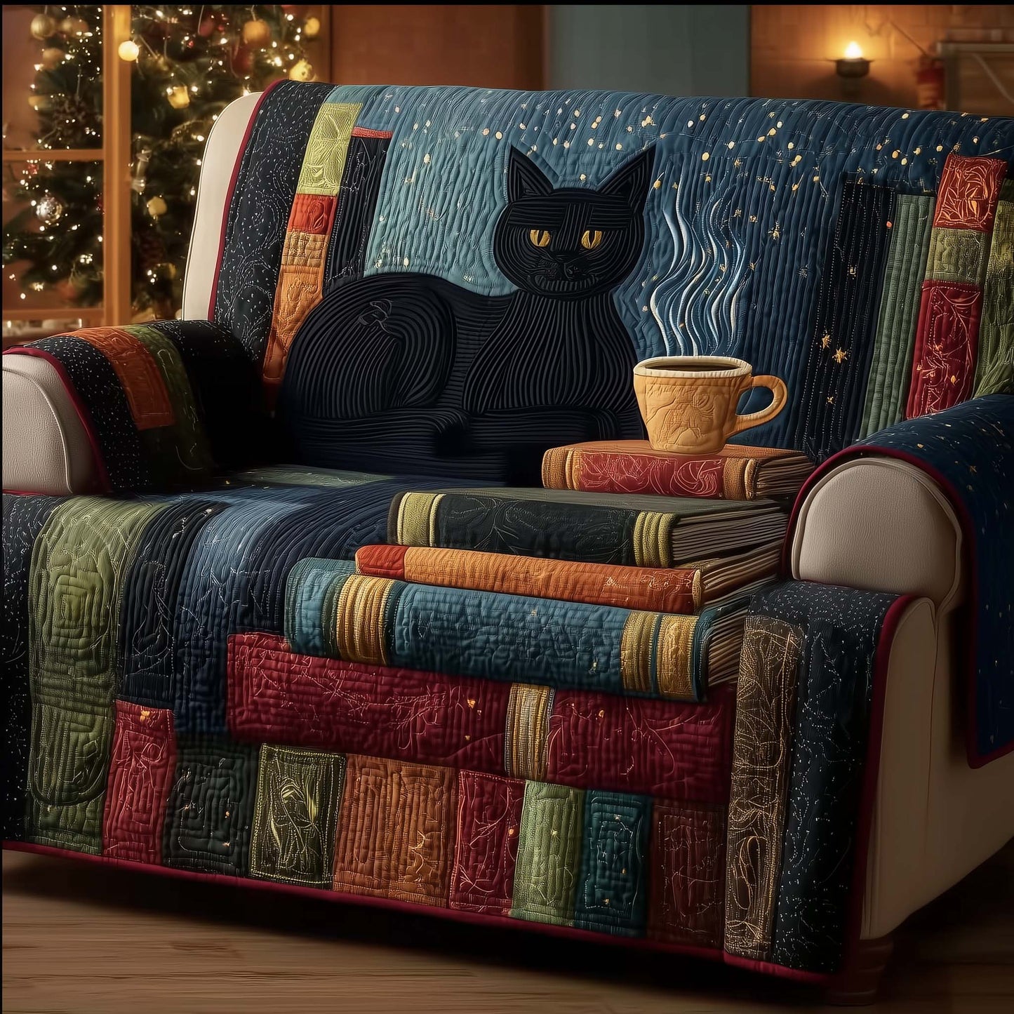 Black Cat Quilted Sofa Cover GFTOTG1531