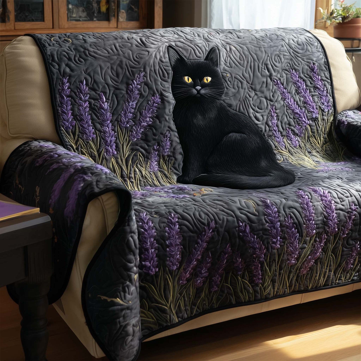 Black Cat Quilted Sofa Cover GFTOTG1534