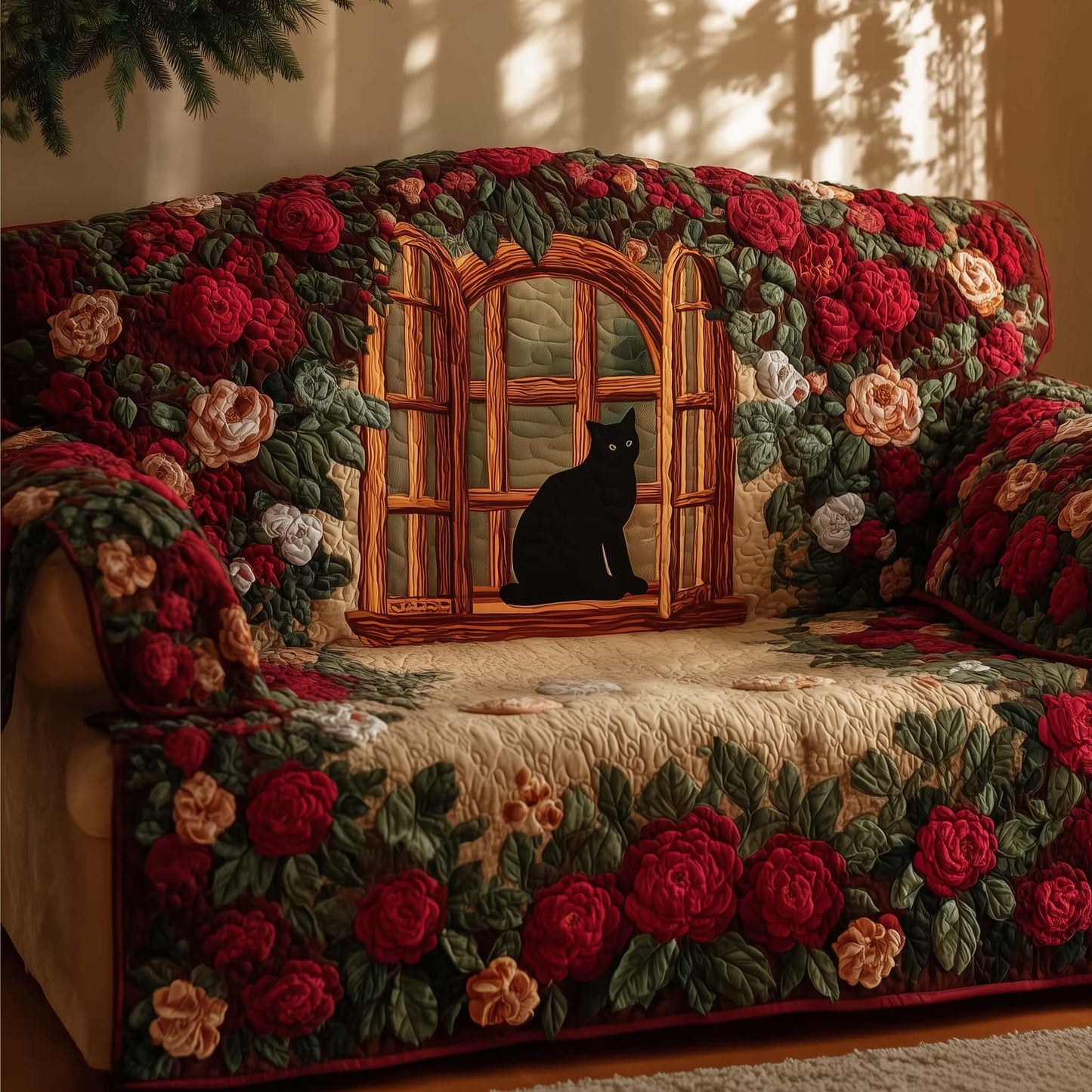 Black Cat Quilted Sofa Cover GFTOTG1535