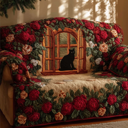 Black Cat Quilted Sofa Cover GFTOTG1535