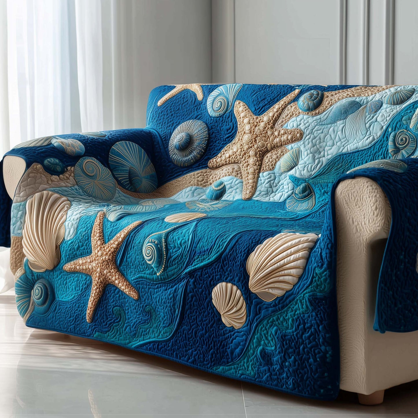 Ocean Whisper Quilted Sofa Cover GFTOTG1562