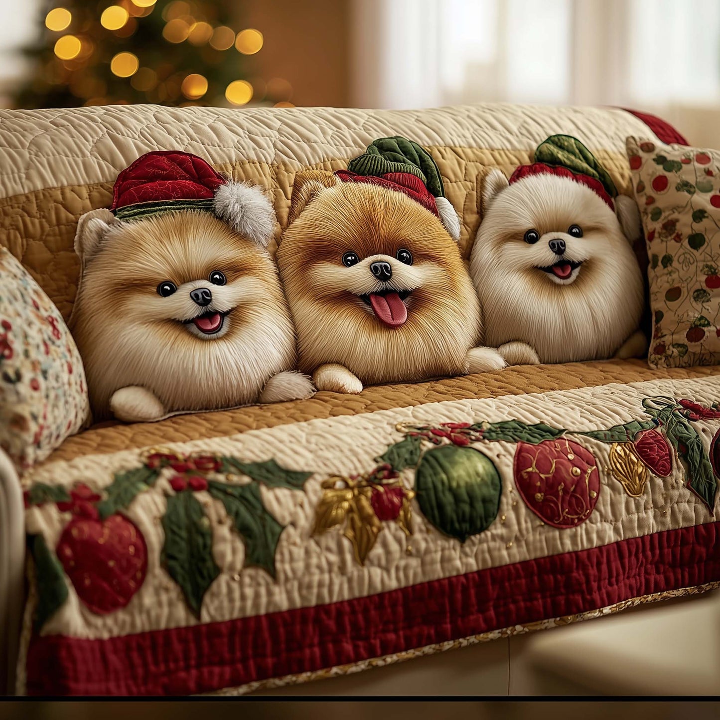 Jolly Pomeranian Quilted Sofa Cover GFTOTG1661
