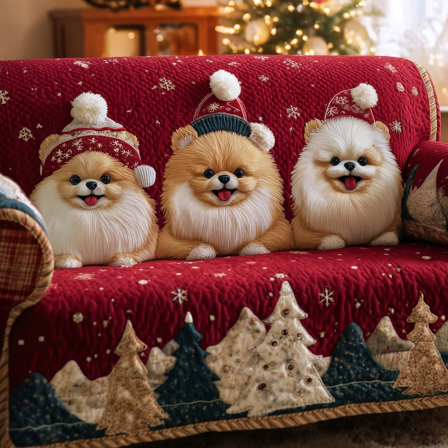 Jolly Pomeranian Quilted Sofa Cover GFTOTG1665