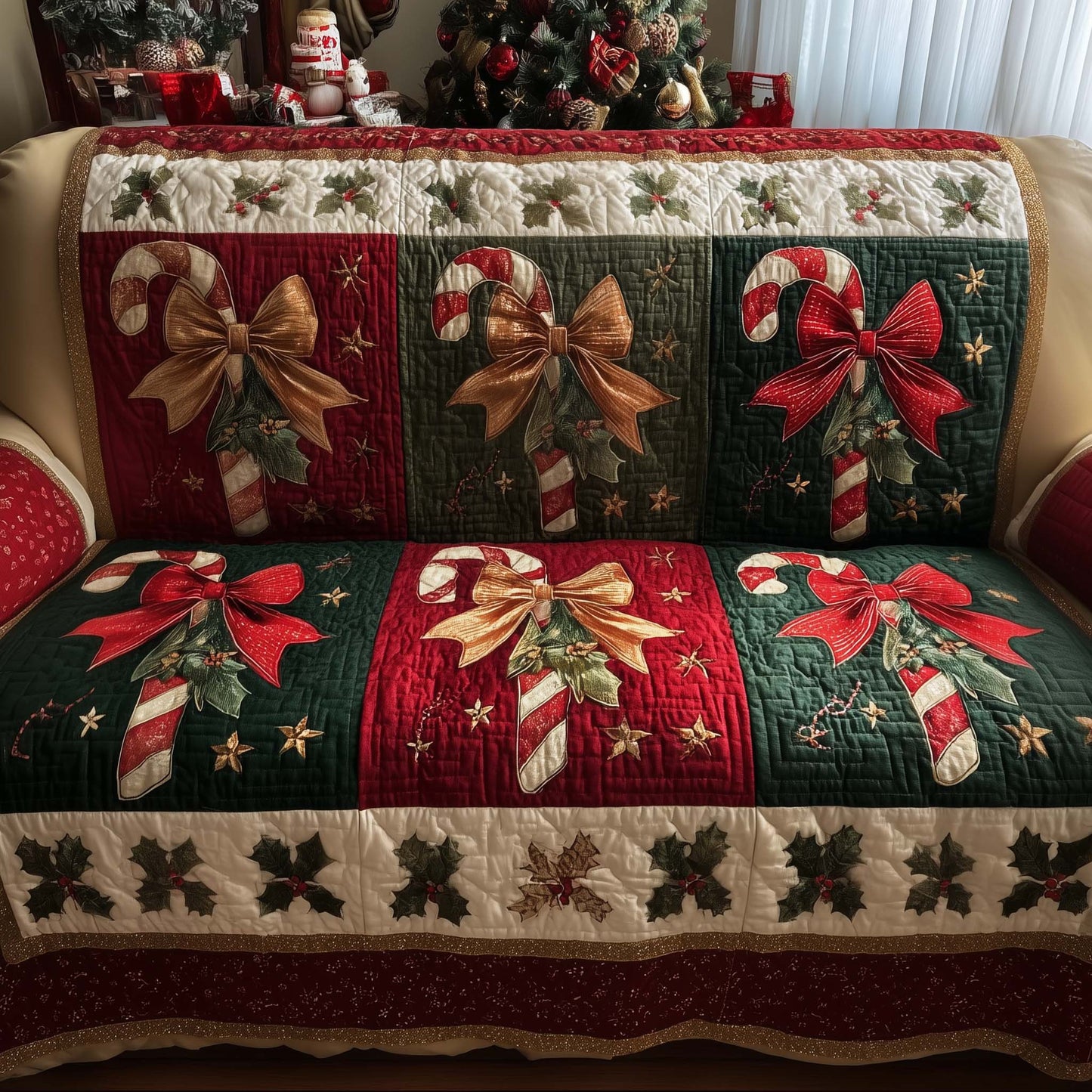 Candy Cane Quilted Sofa Cover GFTOTG1751