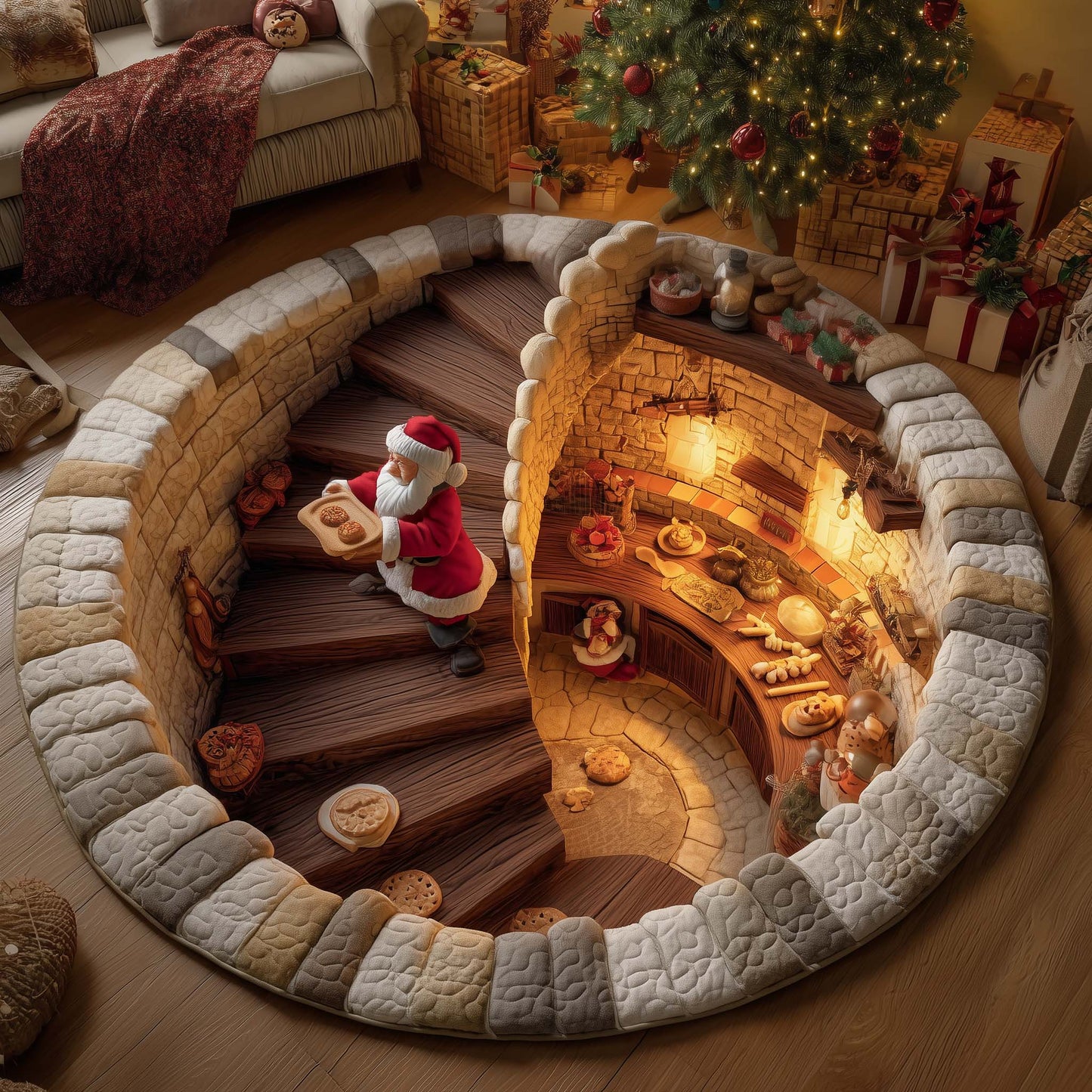 Santa Bakery Quilted Round Mat GFTOTG1828