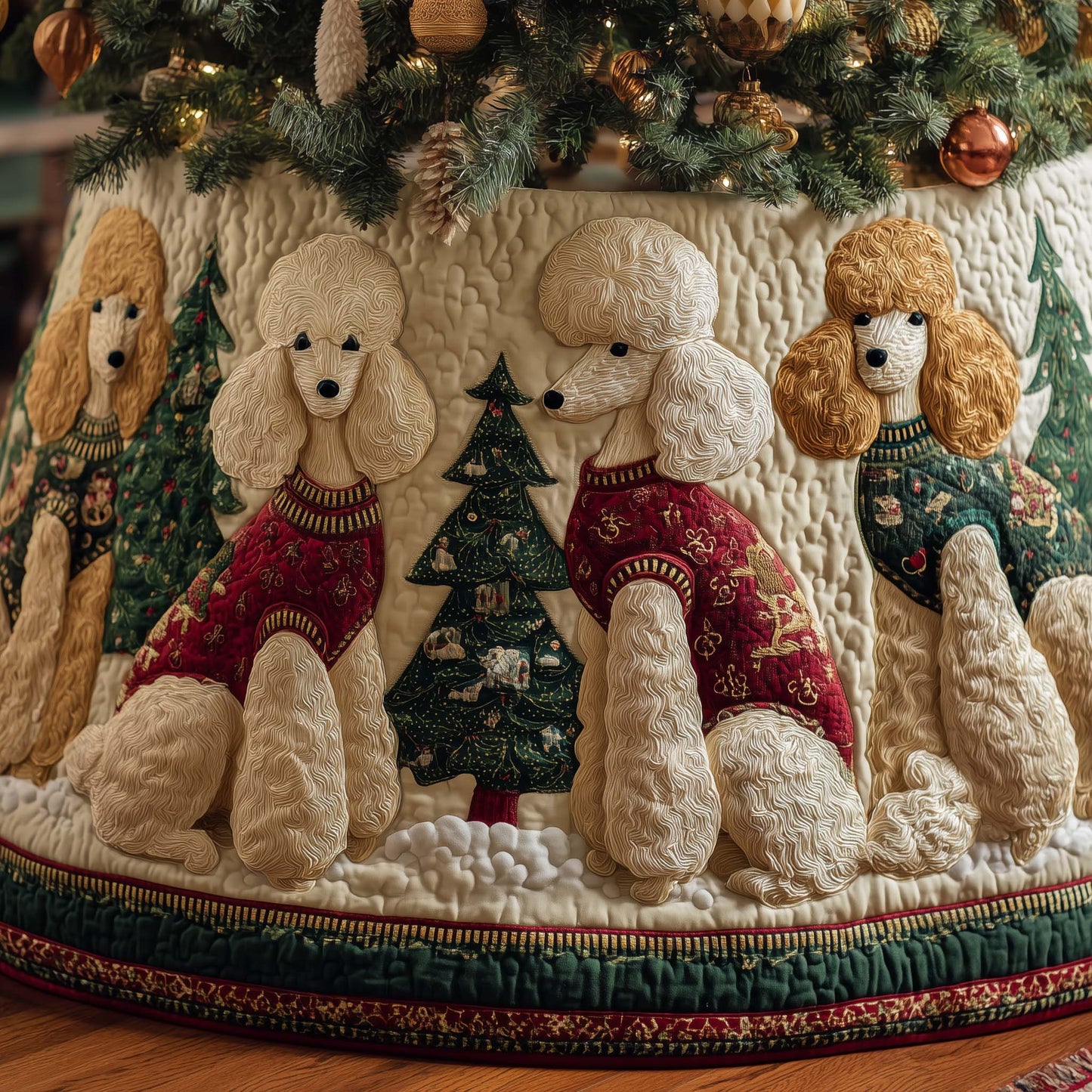 Whimsical Poodle Quilted Tree Skirt GFTOTG1848