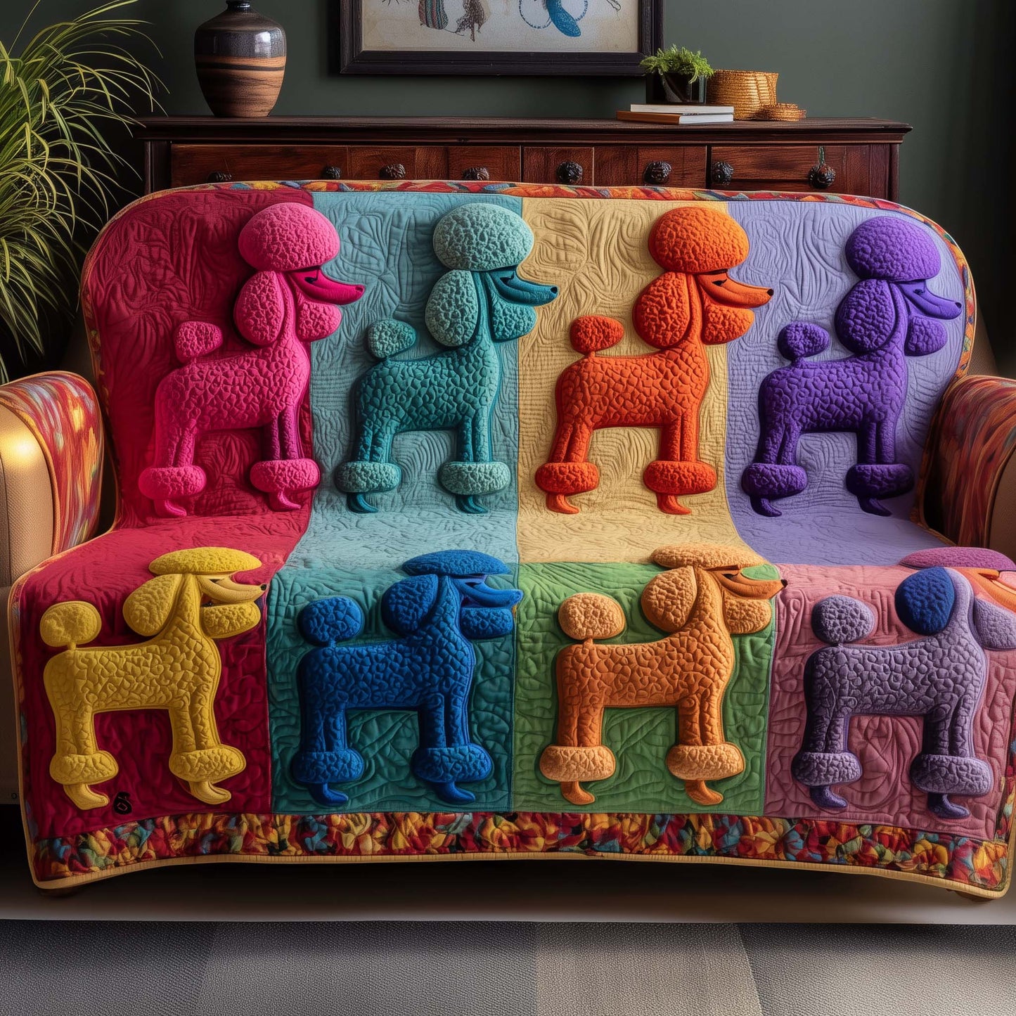 Whimsical Poodle Quilted Sofa Cover GFTOTG1869