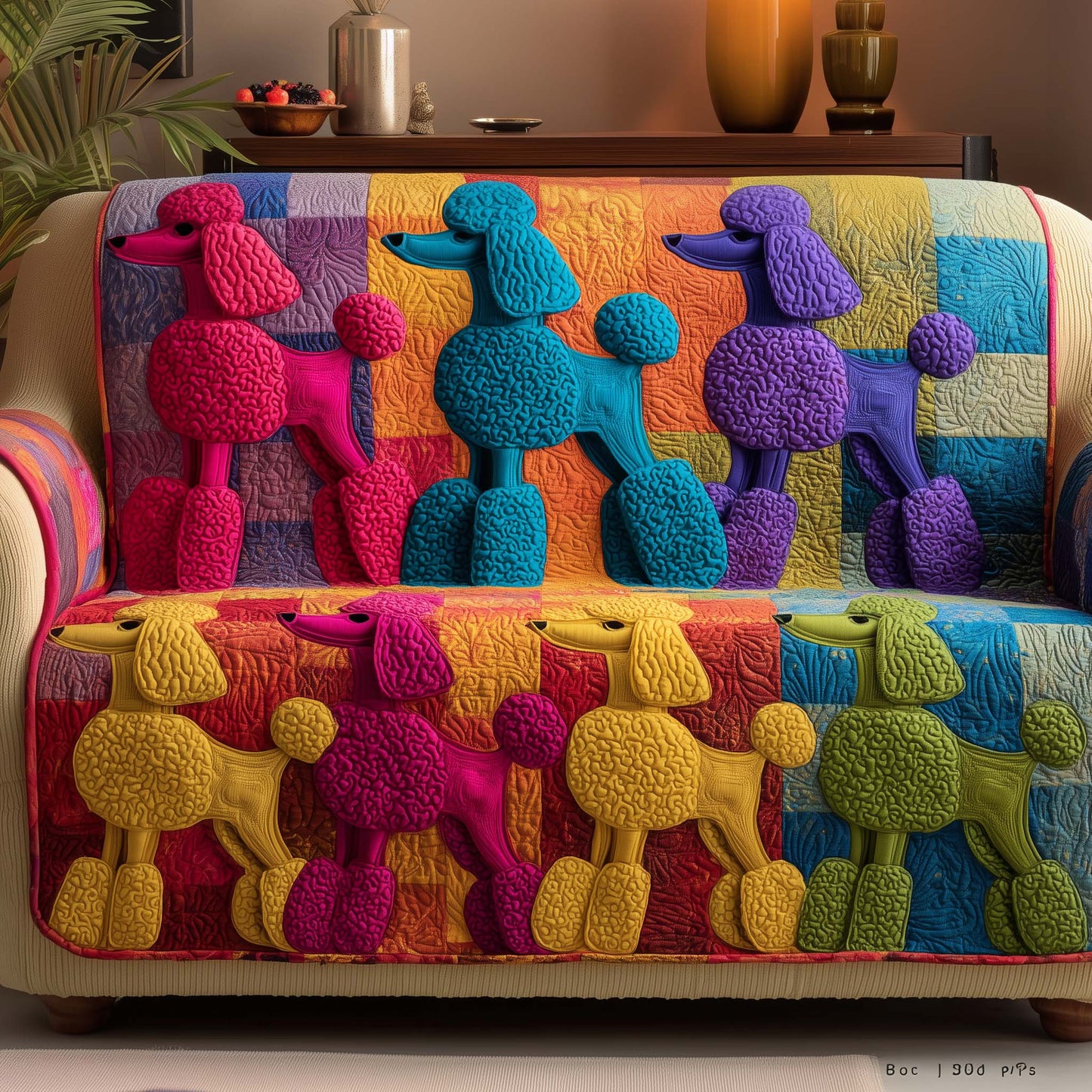 Whimsical Poodle Quilted Sofa Cover GFTOTG1871