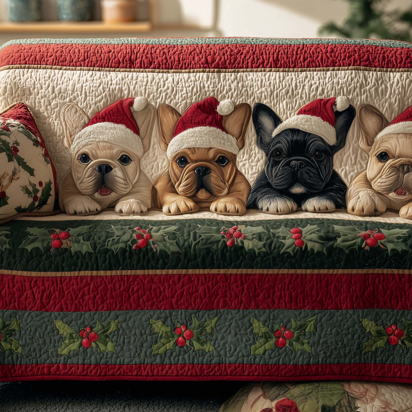 Festive Frenchie Quilted Sofa Cover GFTOTG1895
