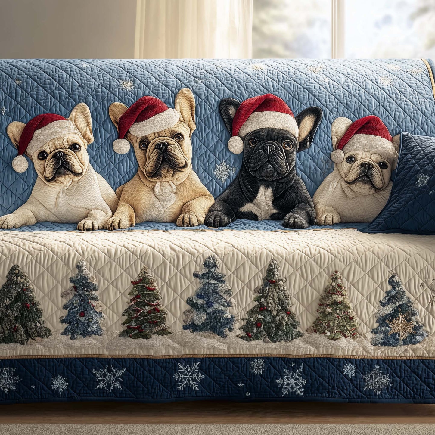 Festive Frenchie Quilted Sofa Cover GFTOTG1897