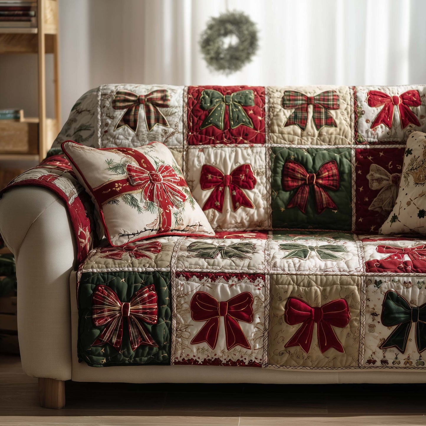 Merry Bow Quilted Sofa Cover GFTOTG1997