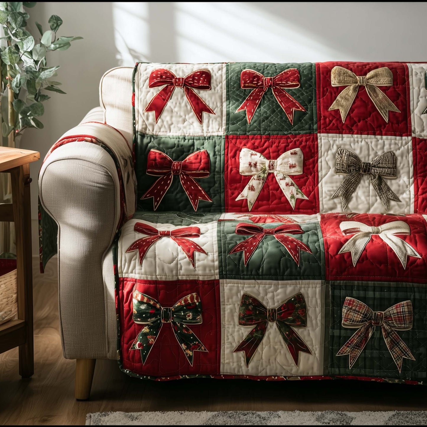 Merry Bow Quilted Sofa Cover GFTOTG2001