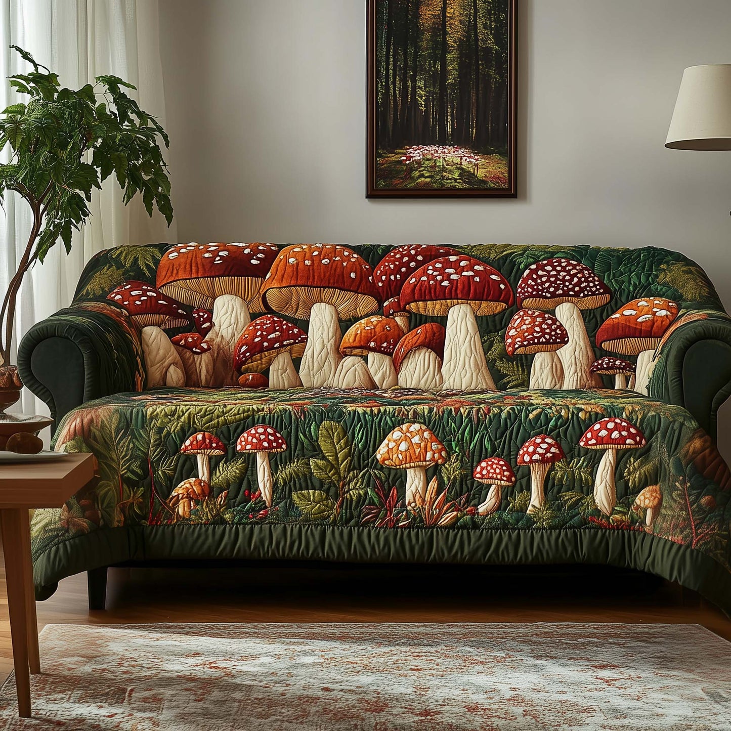 Mushroom Meadow Quilted Sofa Cover GFTOTG2009