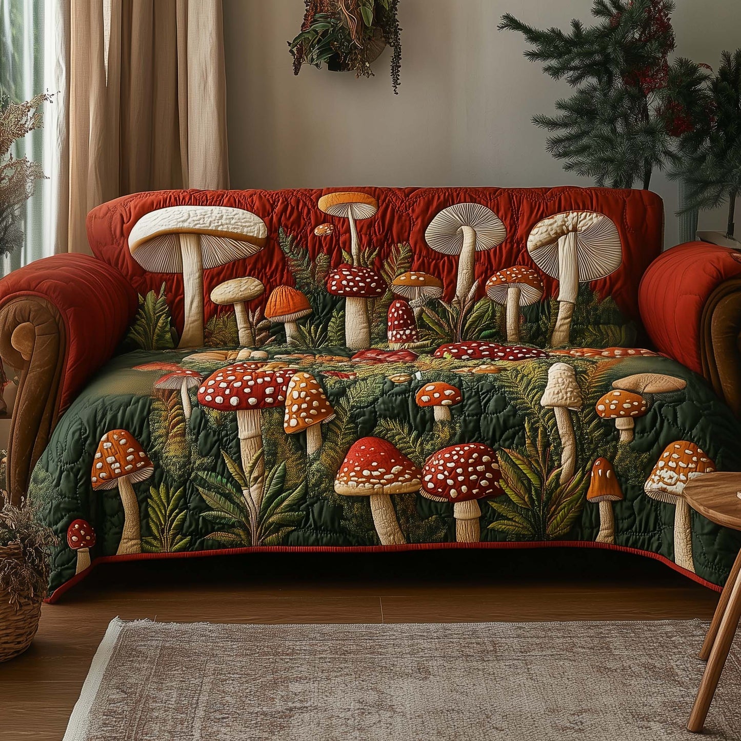 Mushroom Meadow Quilted Sofa Cover GFTOTG2010