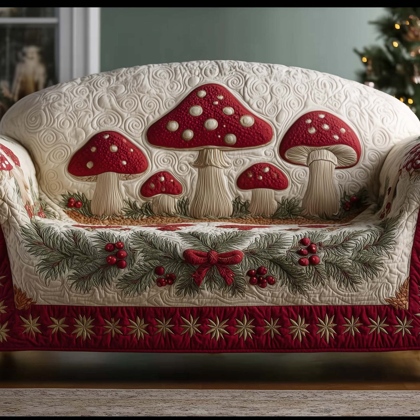 Mushroom Meadow Quilted Sofa Cover GFTOTG2012