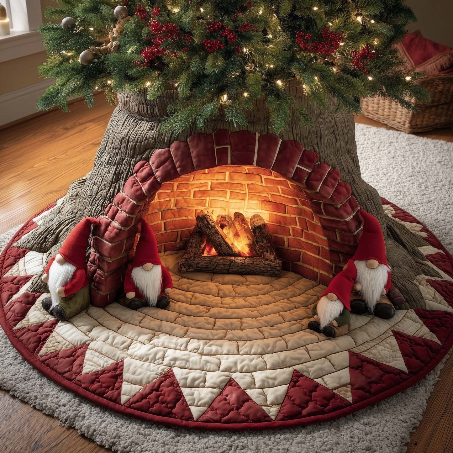 Cozy Fireplace Quilted Tree Skirt GFTOTG2099