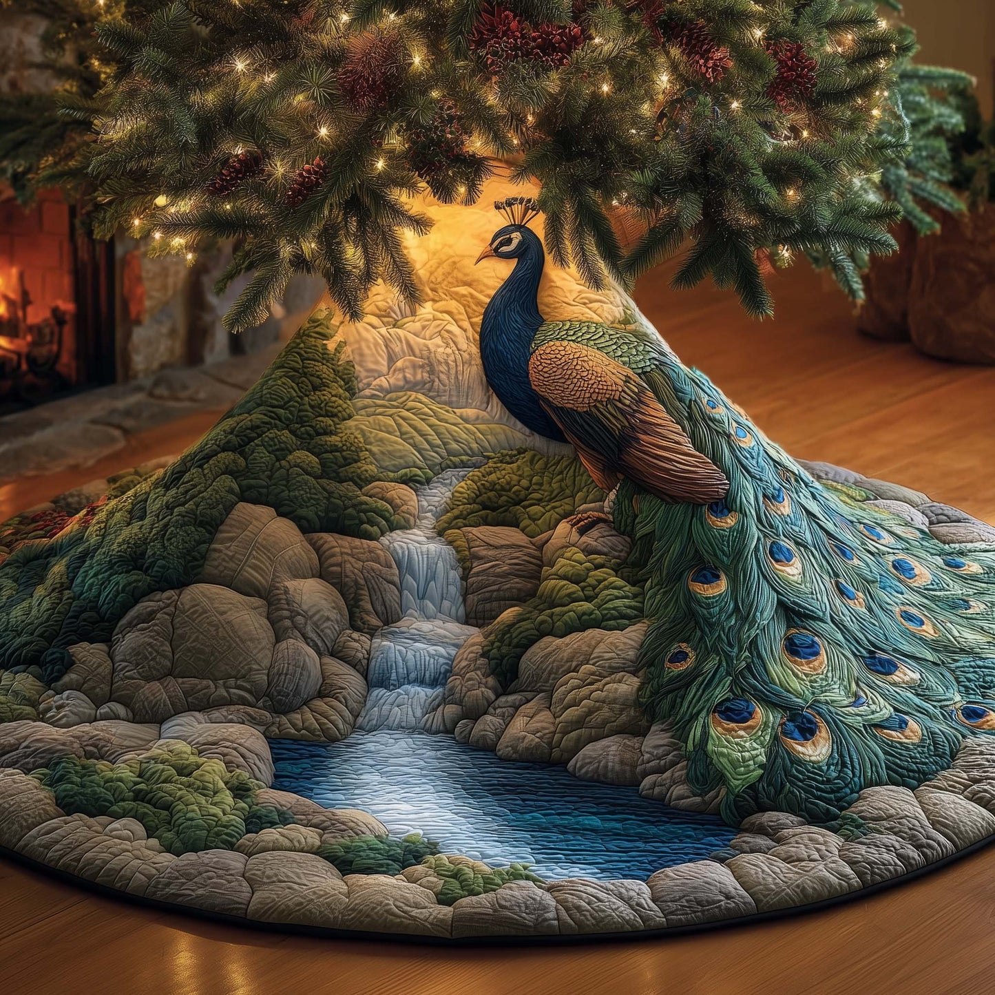Elegant Peacock Quilted Tree Skirt GFTOTG2129