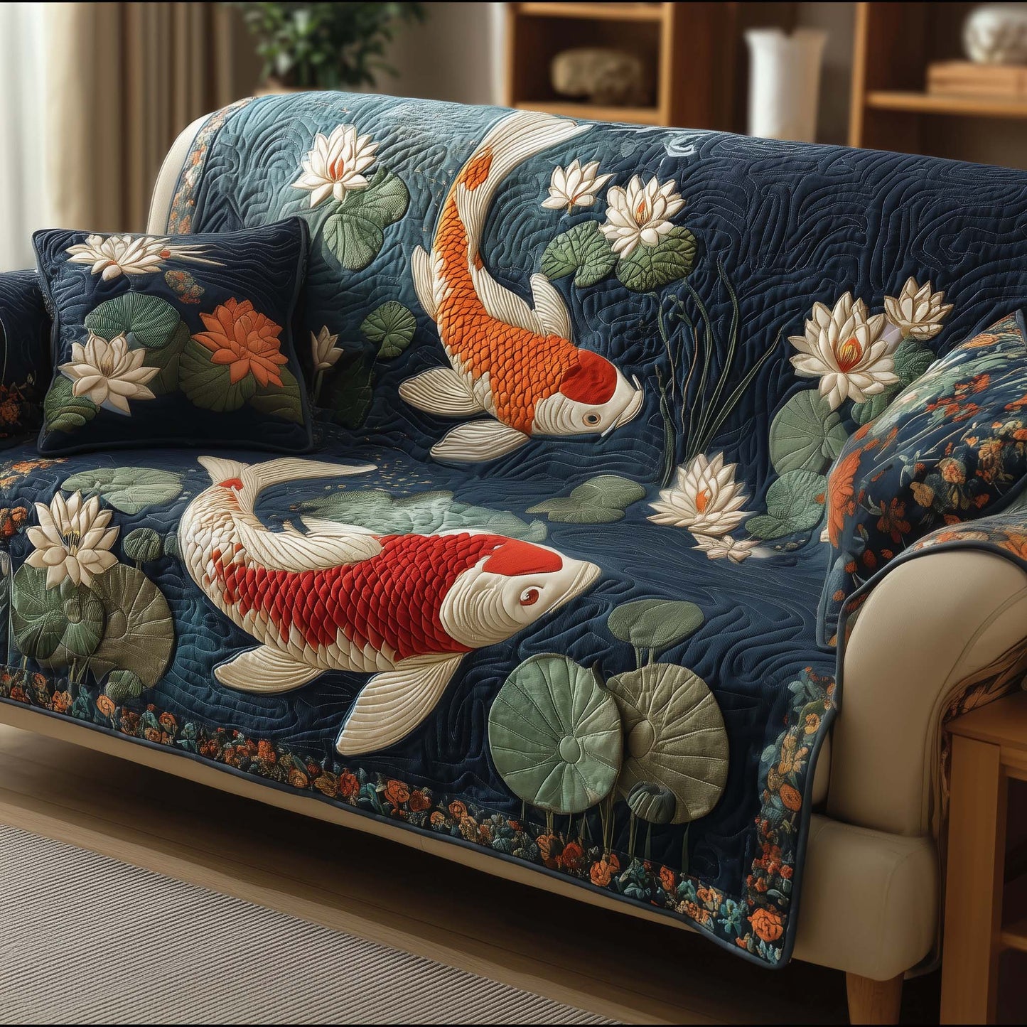 Serene Koi Quilted Sofa Cover GFTOTG2134