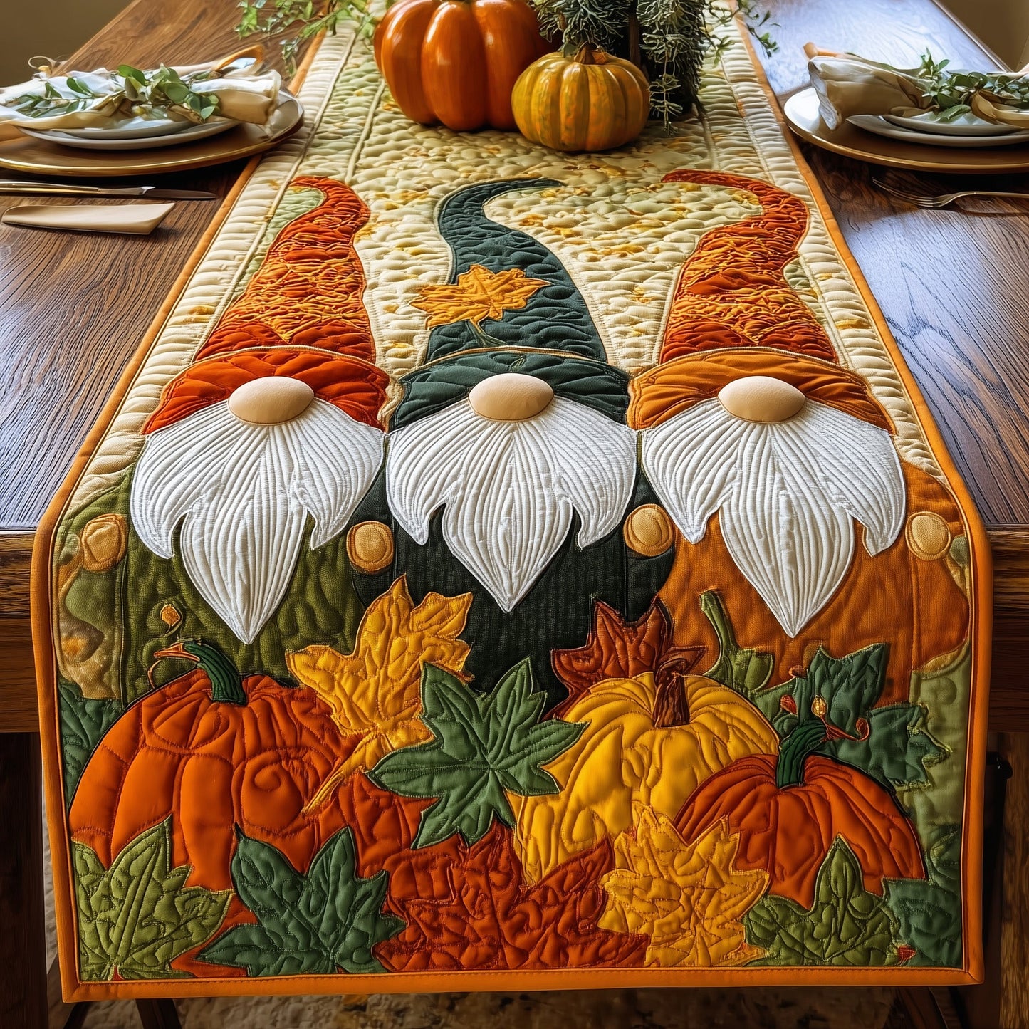 Autumn Gnomes Quilted Table Runner GFTOTG233