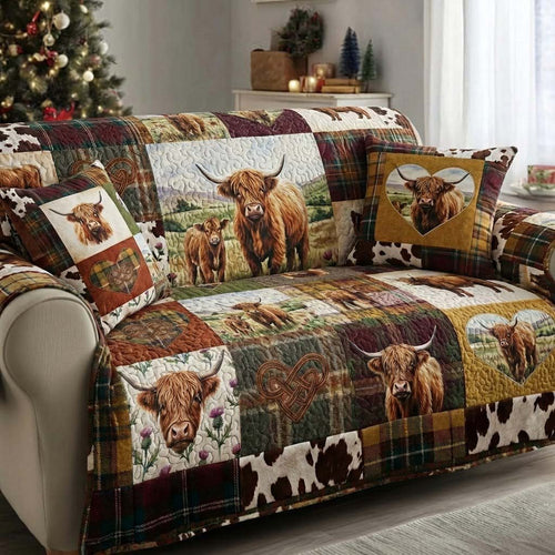 Highland Cow Quilted Sofa Cover GFTOTG3015