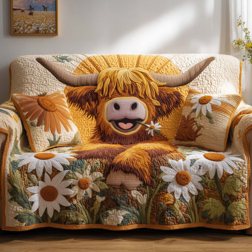 Highland Cow Quilted Sofa Cover GFTOTG3016
