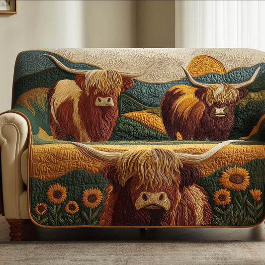 Highland Cow Quilted Sofa Cover GFTOTG3017