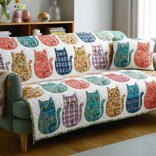 Cat Patchwork Quilted Sofa Cover GFTOTG3378