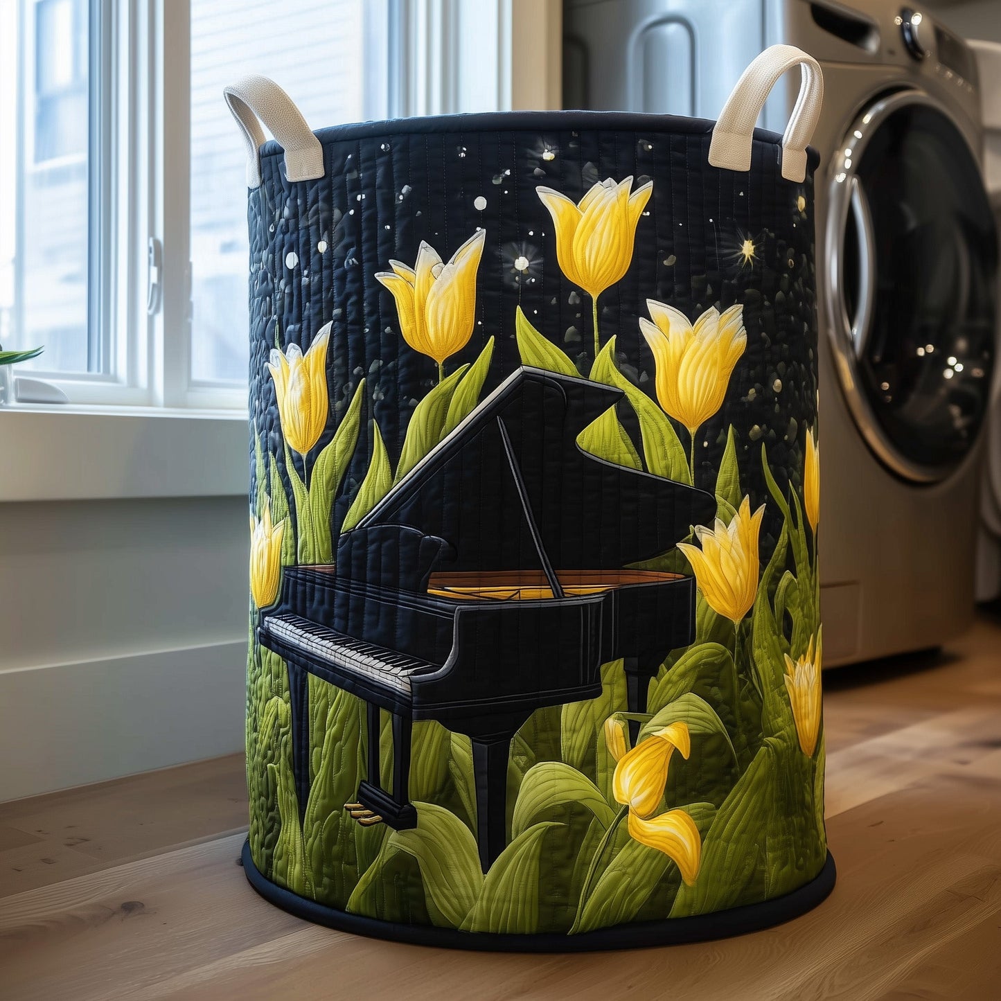 Whispering Piano Bloom Quilted Laundry Basket GFTOTG353