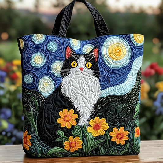 Starry Night Cat Quilted Tote Bag GFTOTG493