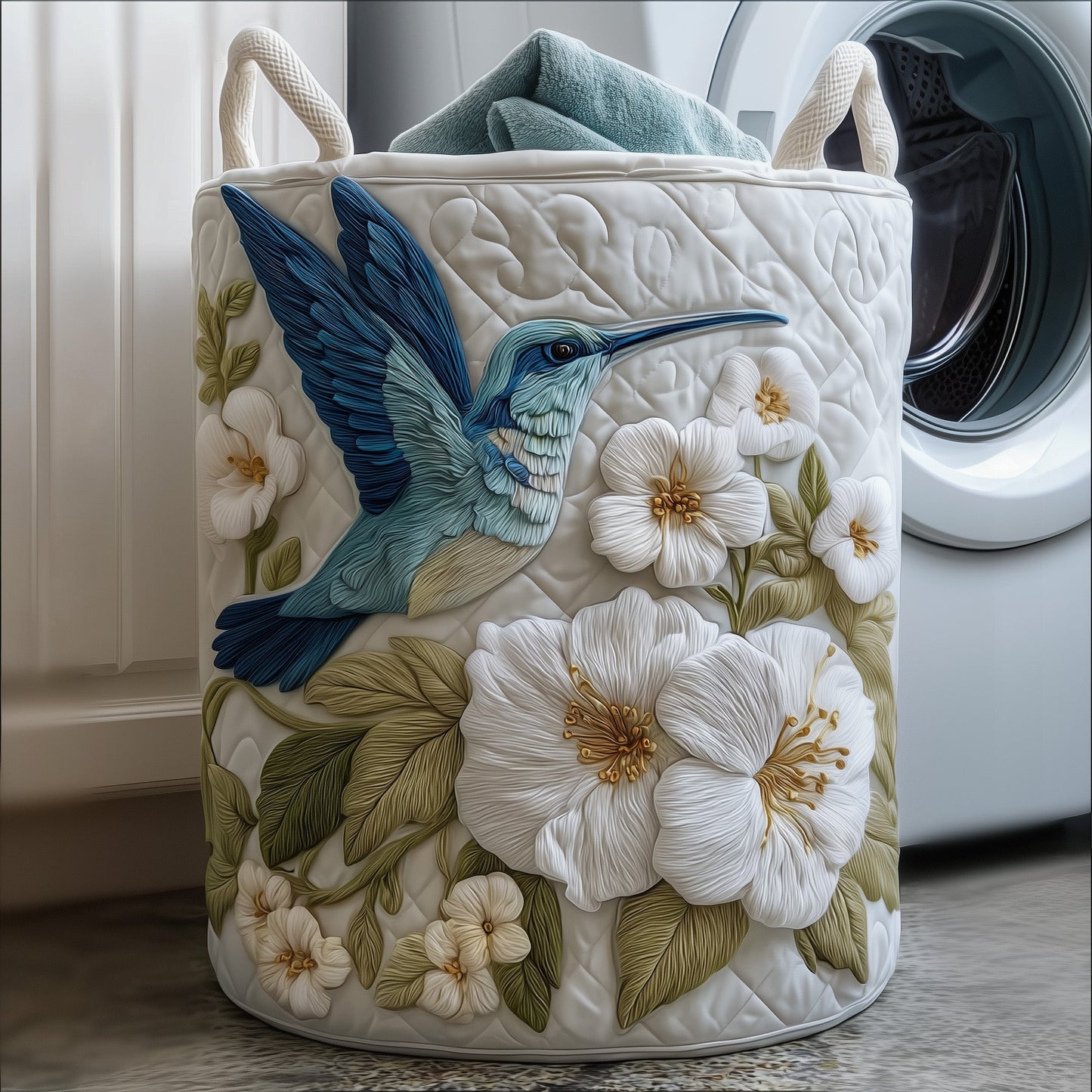Elegant Hummingbird Quilted Laundry Basket GFTOTG551
