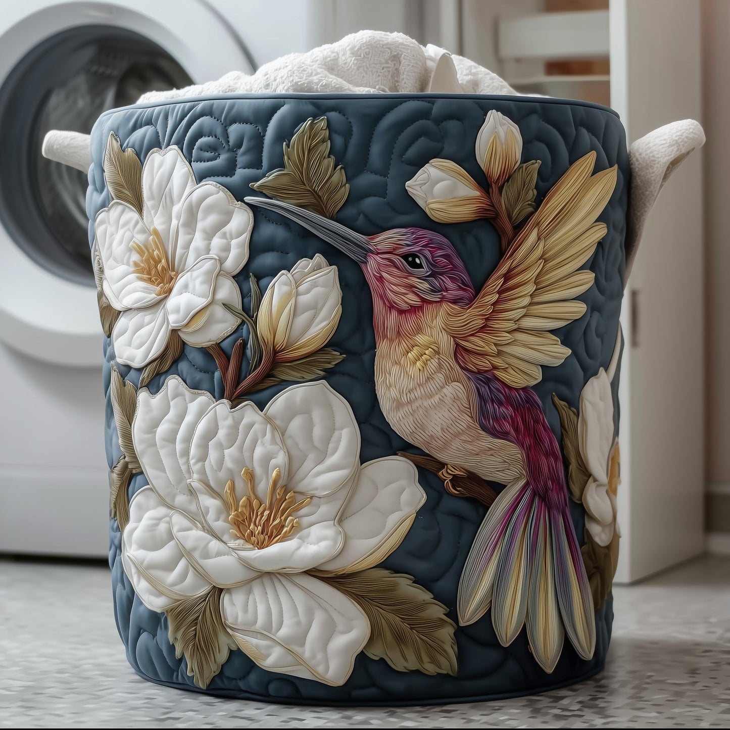 Elegant Hummingbird Quilted Laundry Basket GFTOTG554