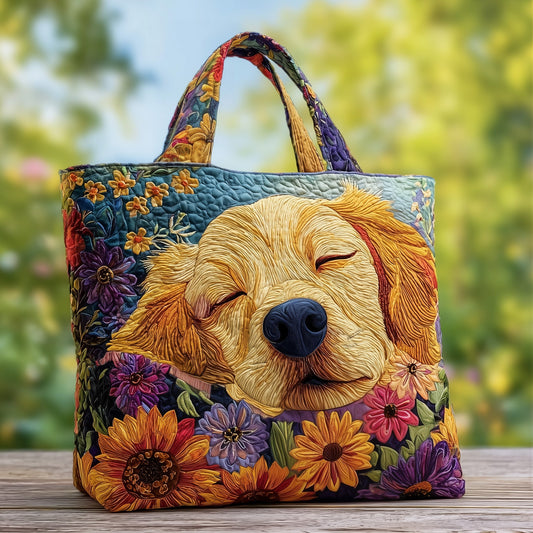 Floral Golden Retriever Quilted Tote Bag GFTOTG61