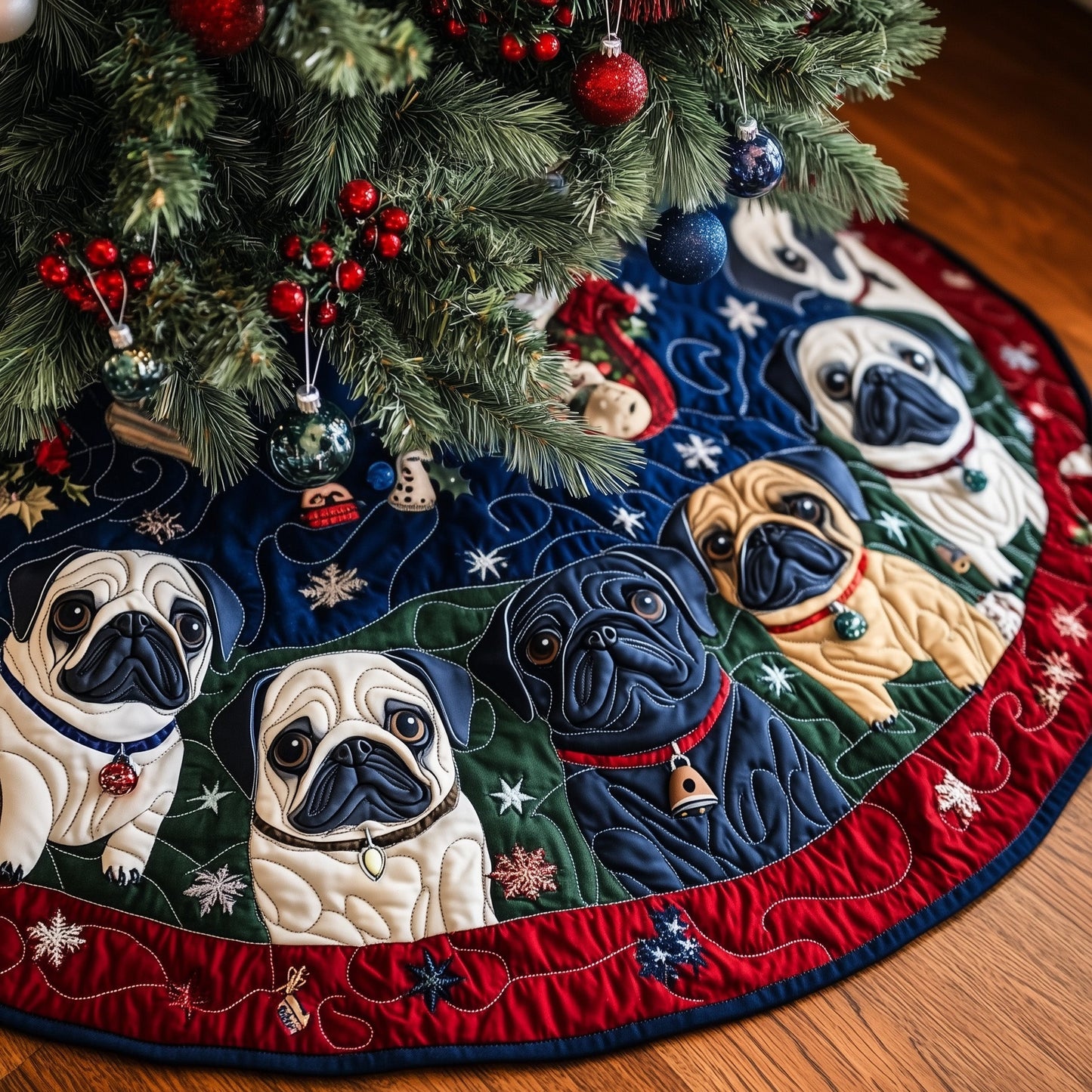 Adorable Pugs Quilted Tree Skirt GFTOTG683