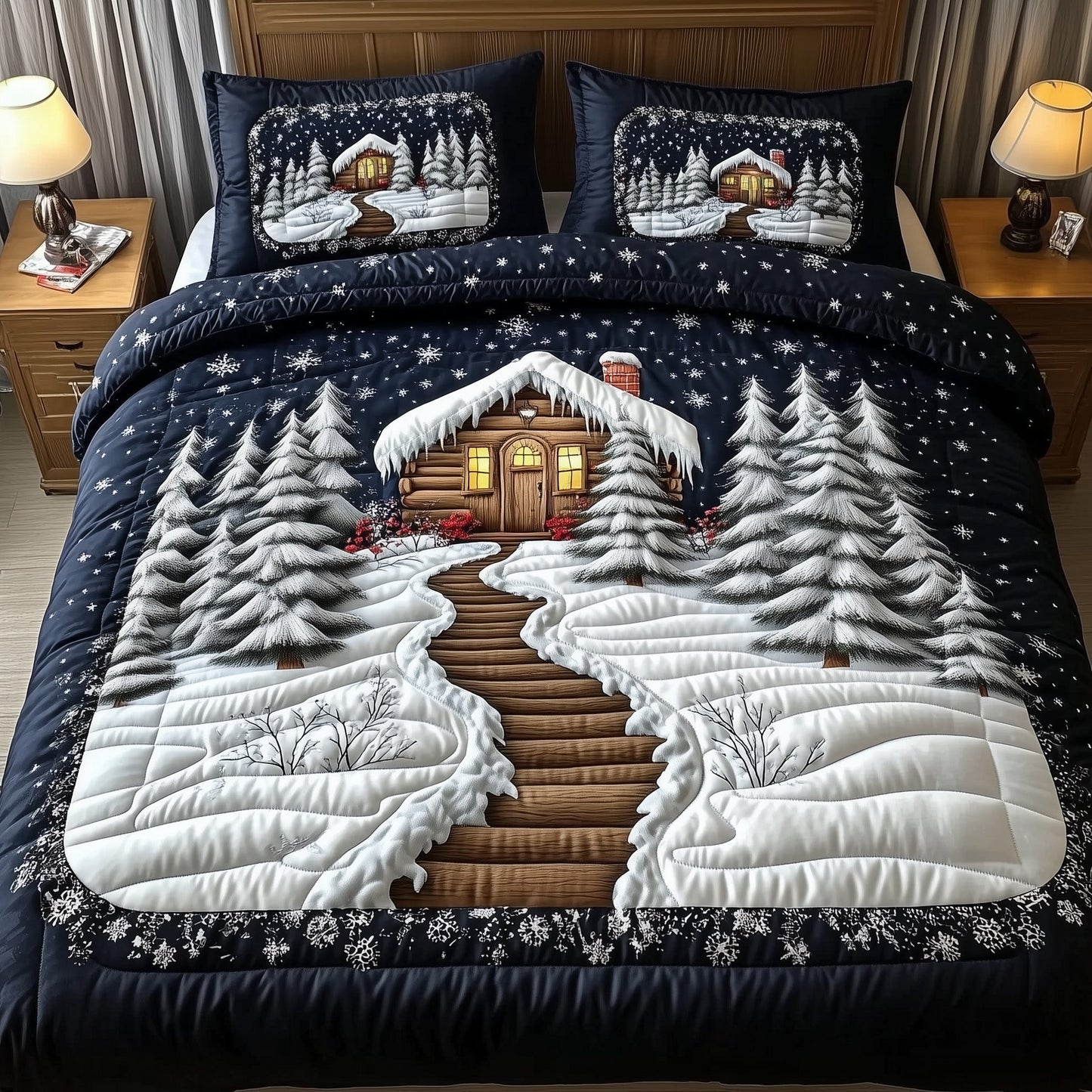 Winter Log Cabin Quilted Duvet Cover Set GFTOTG826
