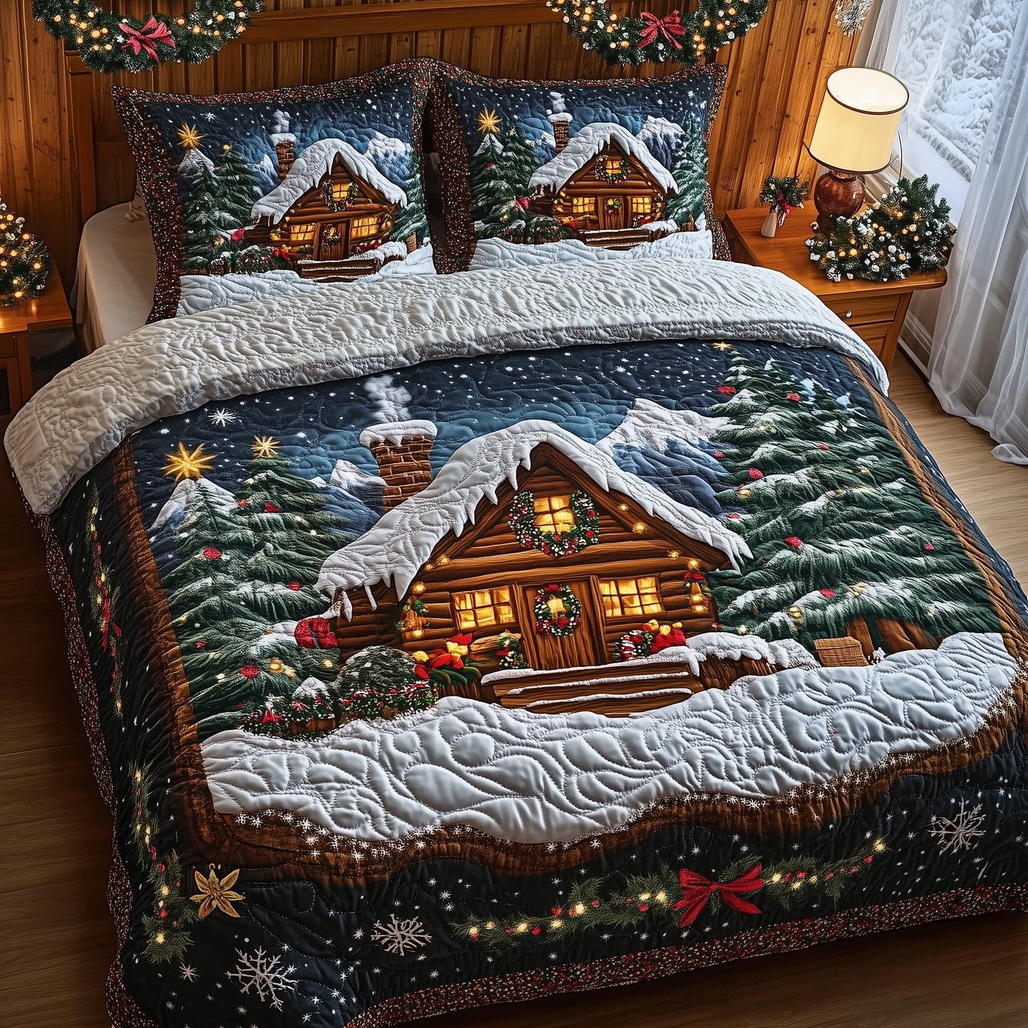 Winter Log Cabin Quilted Duvet Cover Set GFTOTG828