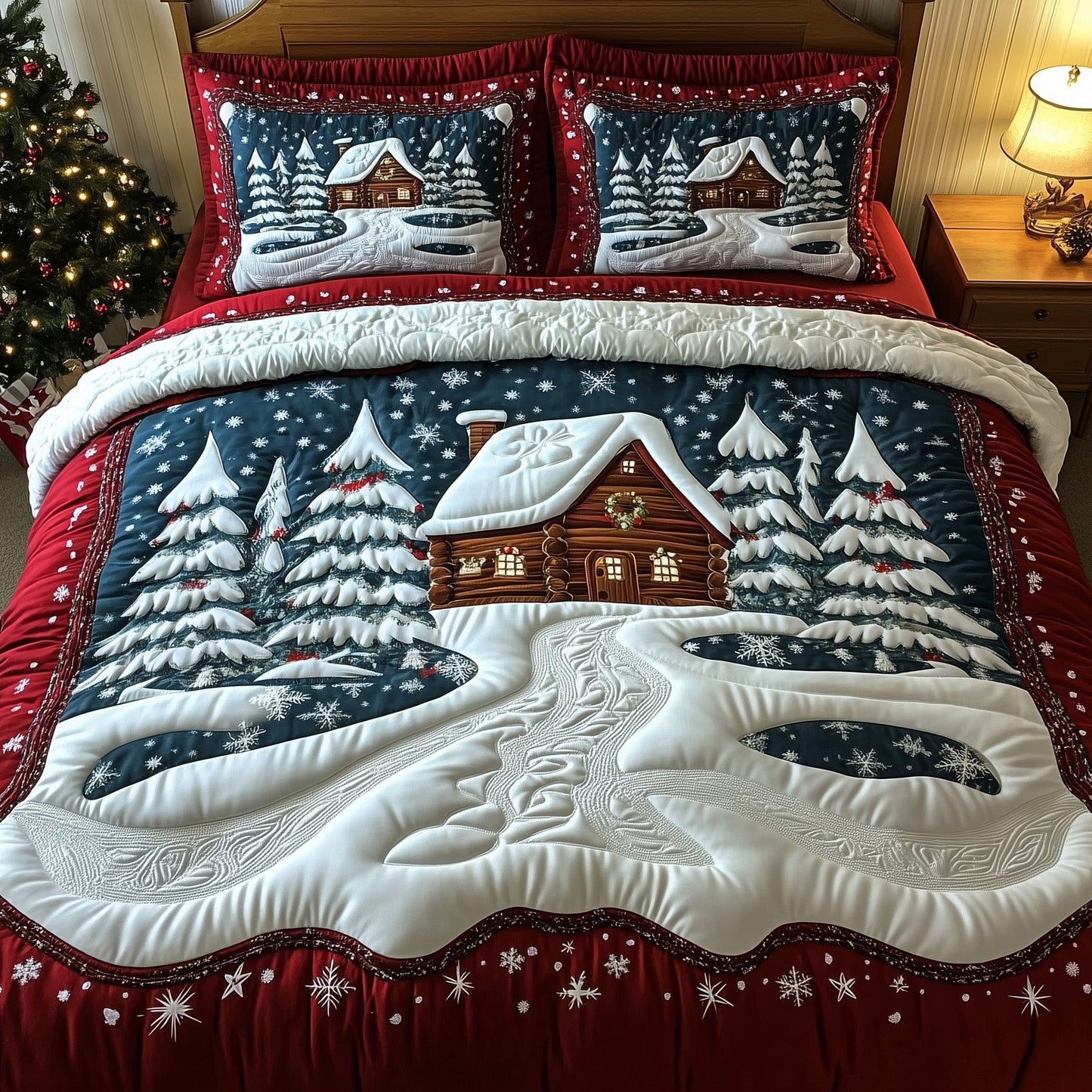 Winter Log Cabin Quilted Duvet Cover Set GFTOTG837