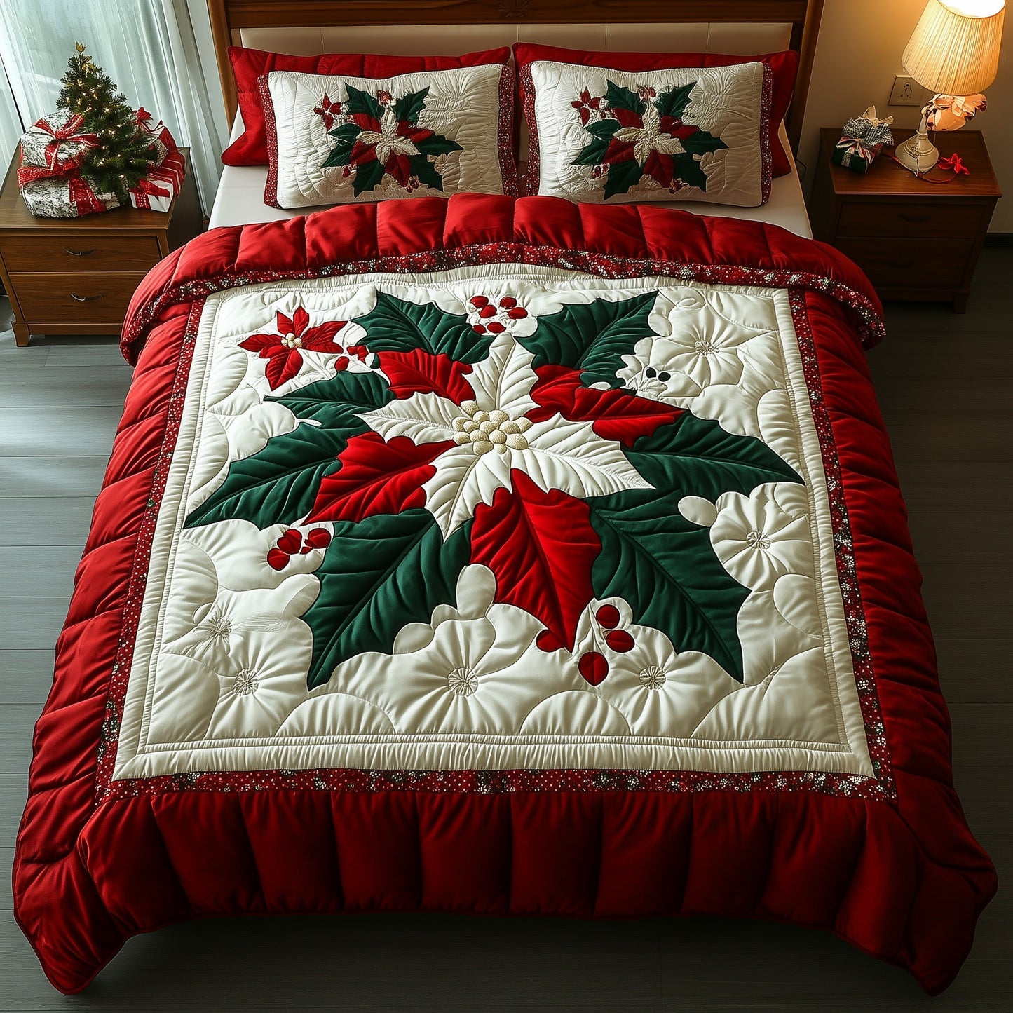 Poinsettia Quilted Duvet Cover Set GFTOTG839