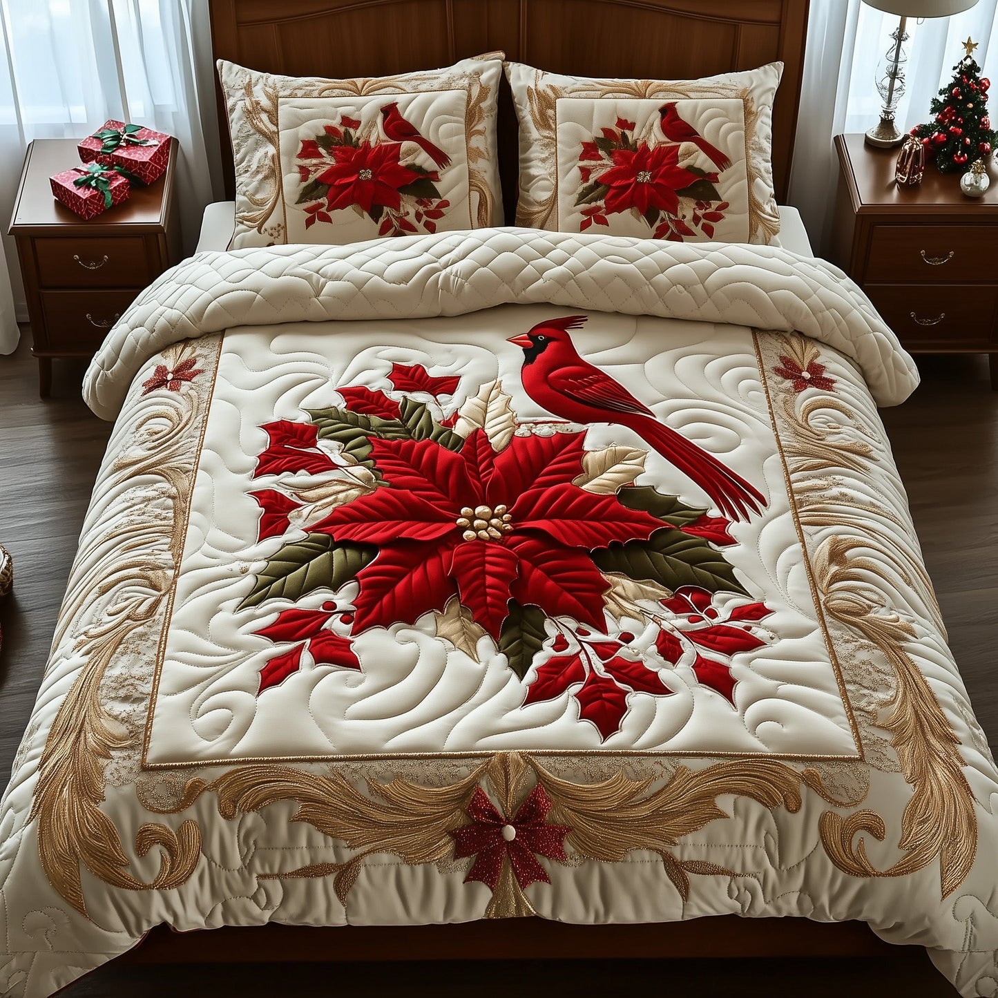 Poinsettia Quilted Duvet Cover Set GFTOTG841