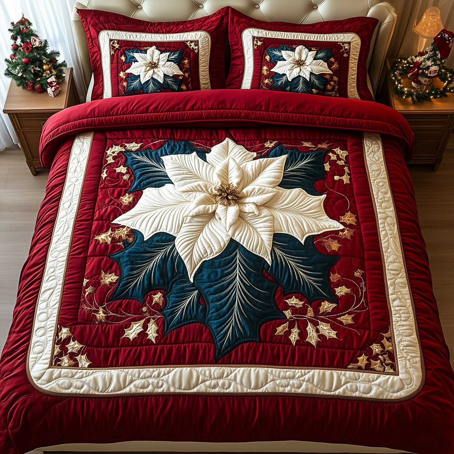 Poinsettia Quilted Duvet Cover Set GFTOTG843