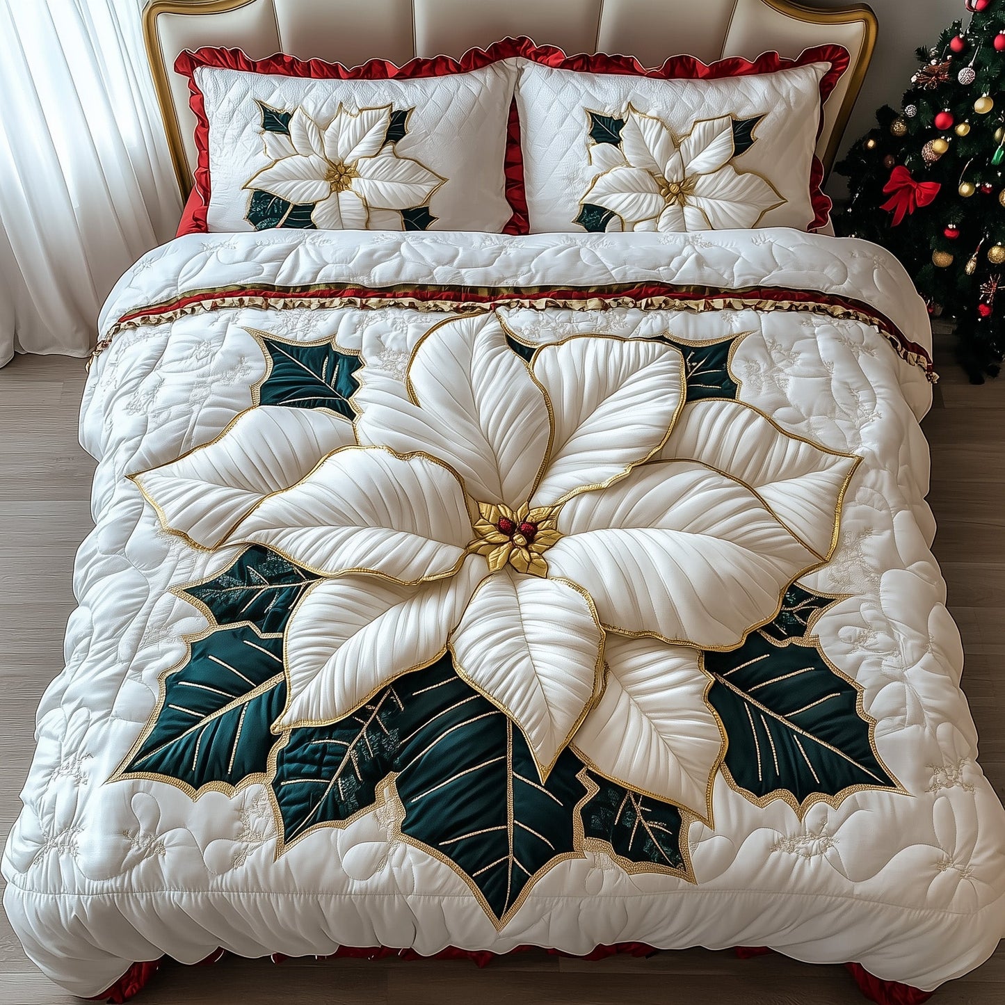 Poinsettia Quilted Duvet Cover Set GFTOTG844